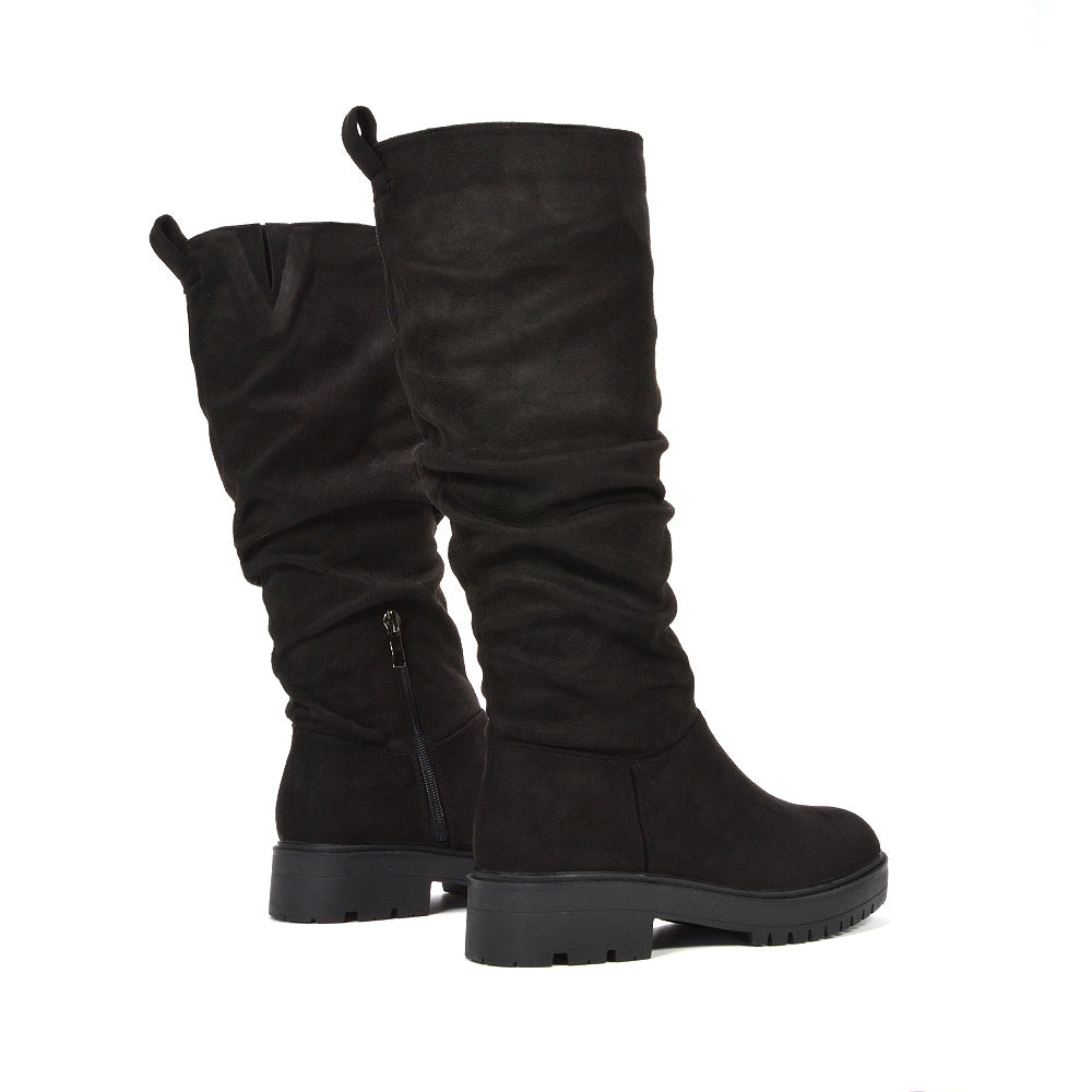 black faux suede women's knee high boots