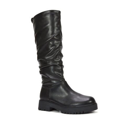 black leather slouchy knee high boots

