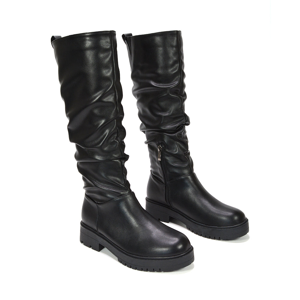 women's black leather knee high boots