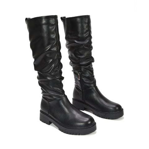 women's black leather knee high boots