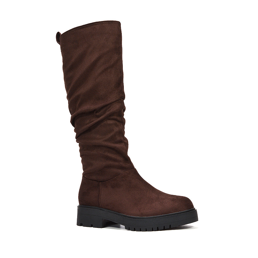 brown slouchy knee high boots