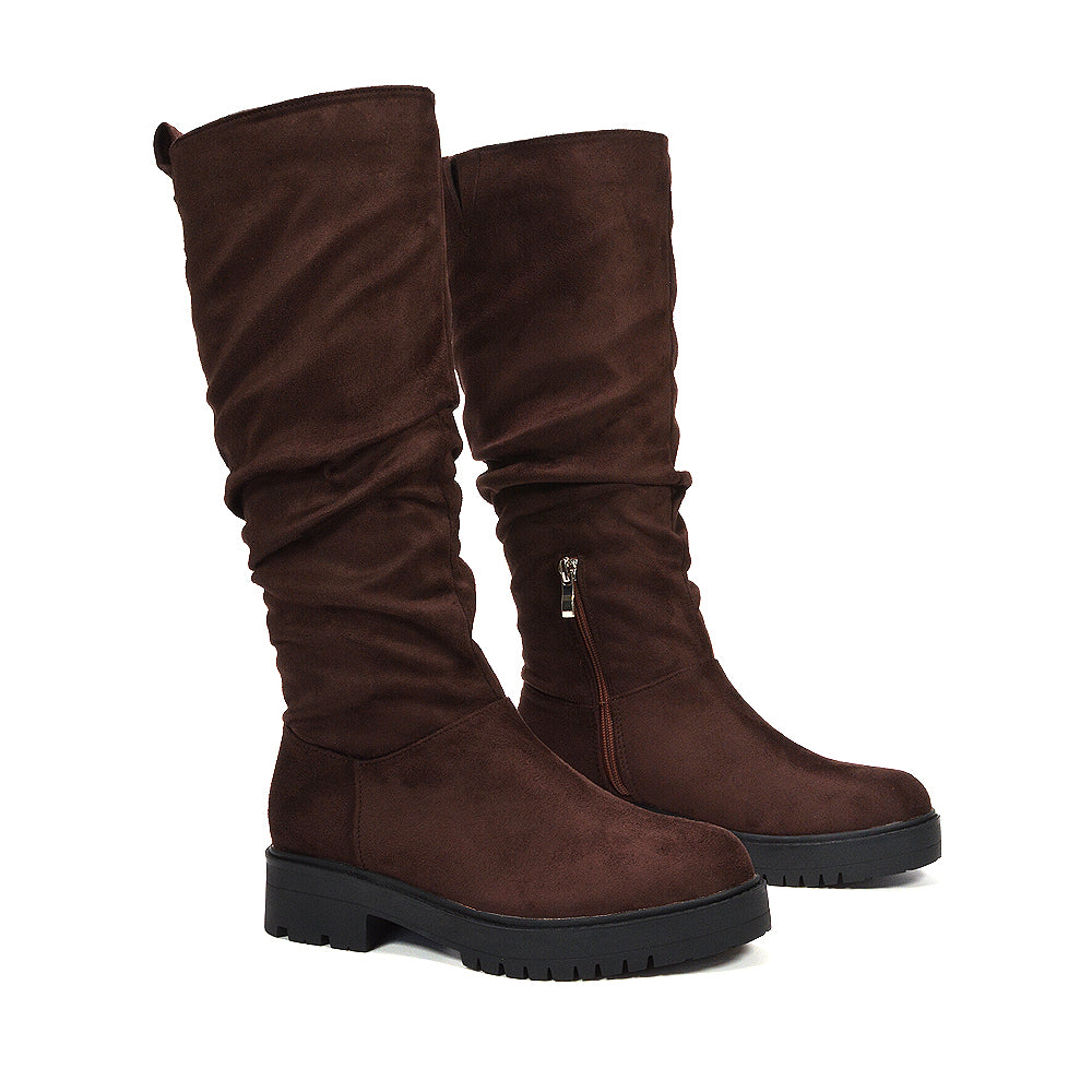 brown flat boots for women

