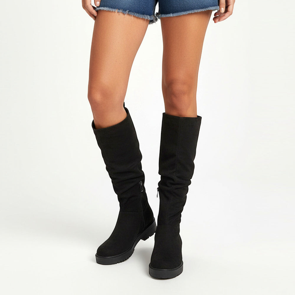 black faux suede boots for women