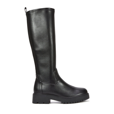 black flat chunky sole biker boots for women