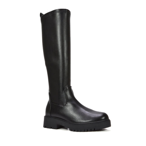women’s black chunky knee high boots