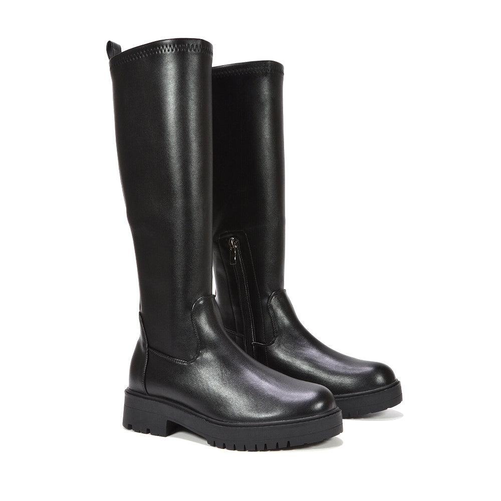 black chunky biker boots for women