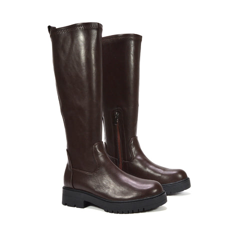 brown knee high biker boots