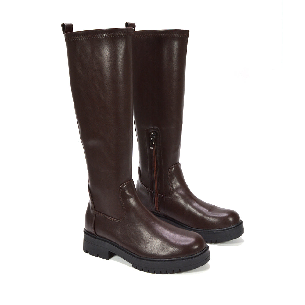 brown knee high chunky boots