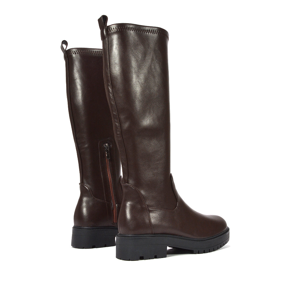 brown chunky biker boots