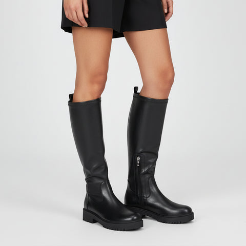 black knee high boots with stretch calf
