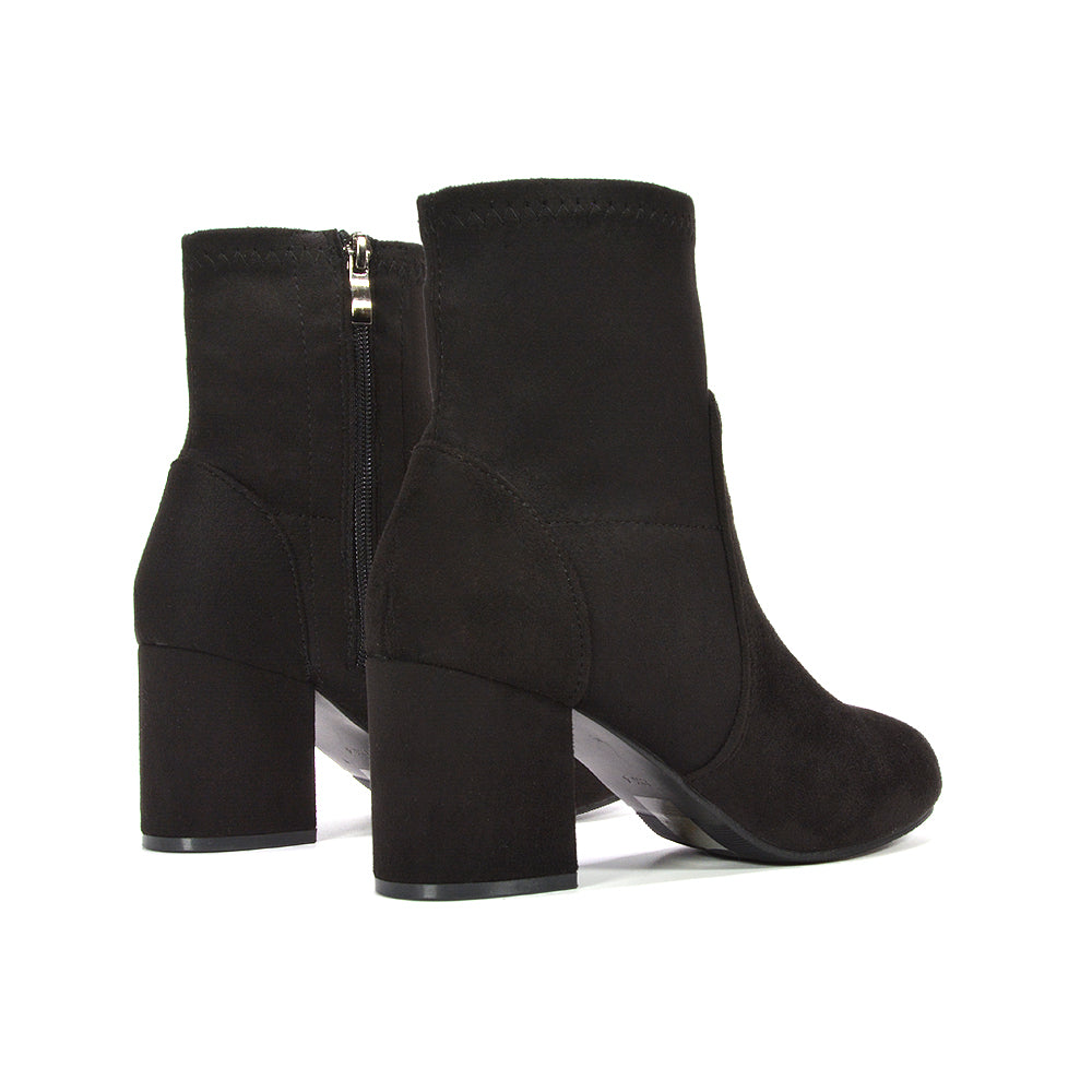 black zip up ankle boots, black sock boot heels, zip up ankle boots, sock boot heels
