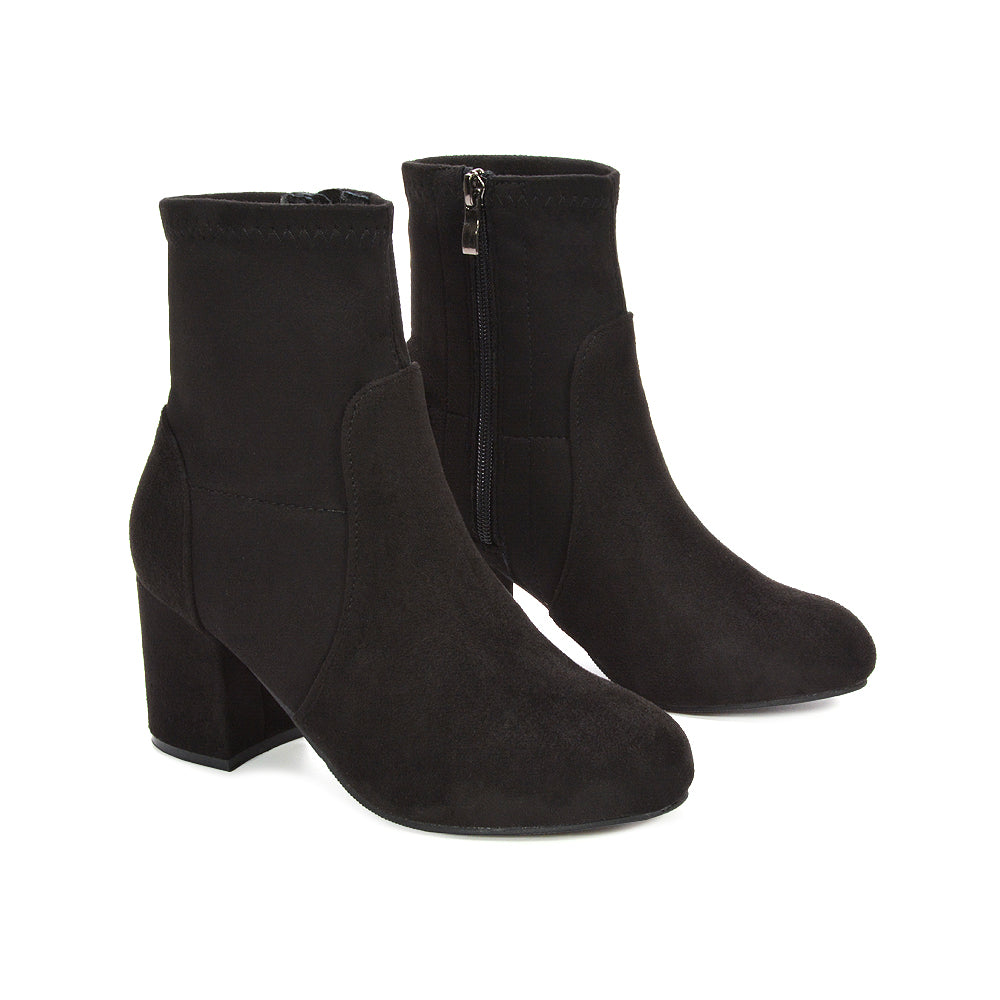black block heeled boots, black block heeled ankle boots, block heeled boots, heeled ankle boots