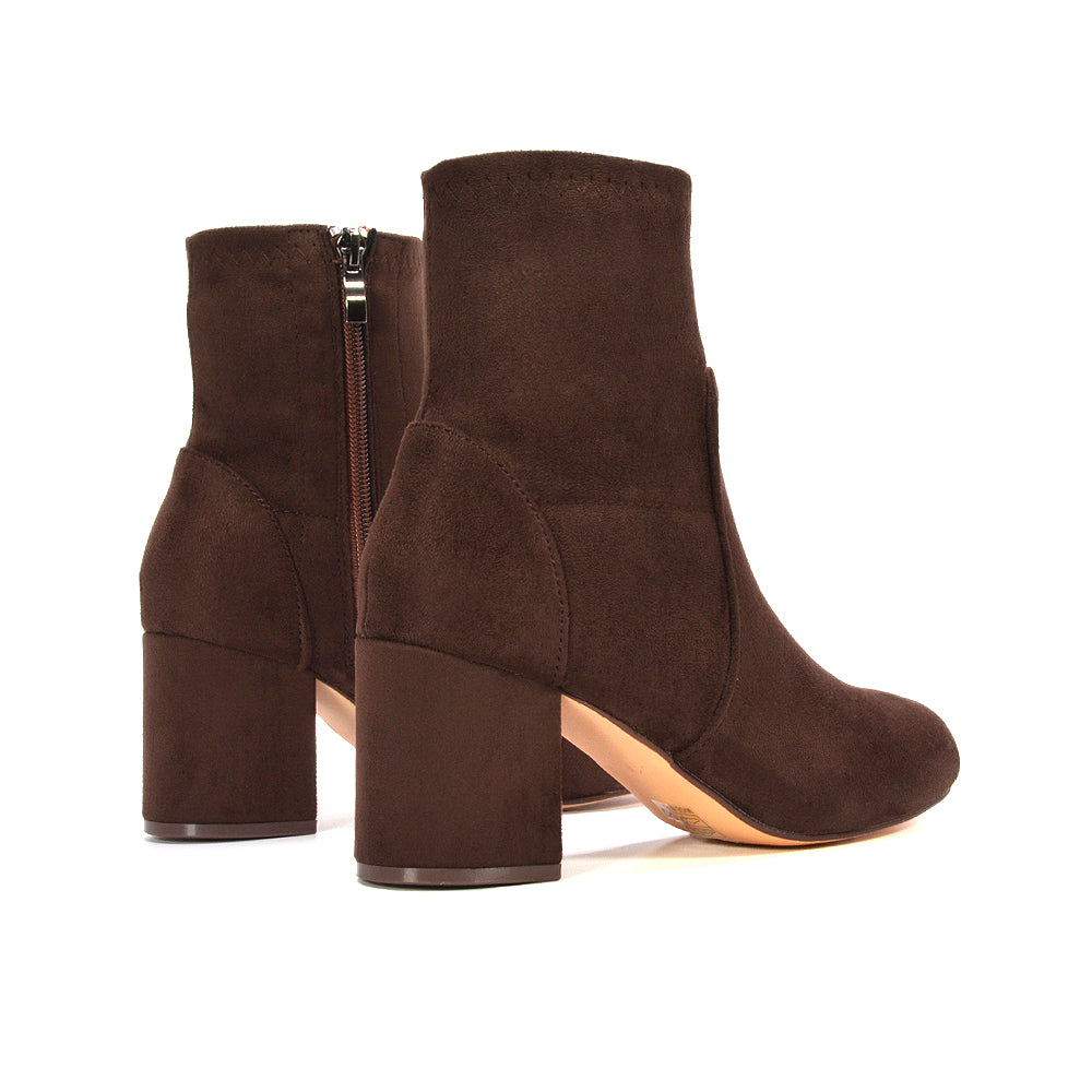 brown zip up ankle boots, brown sock boot heels, zip up ankle boots, sock boot heels