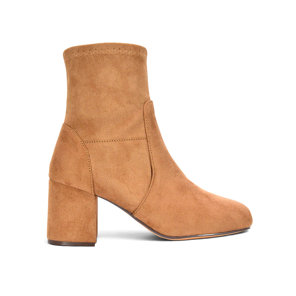 taupe block heel stretchy sock ankle boots, women's taupe block heel stretchy sock ankle boots, taupe stretch sock ankle boots, taupe sock fit ankle boots