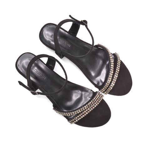 Comfortable black dressy sandals, Women's black dressy wedge sandals with crystal embellishments, Women's black wedge sandals