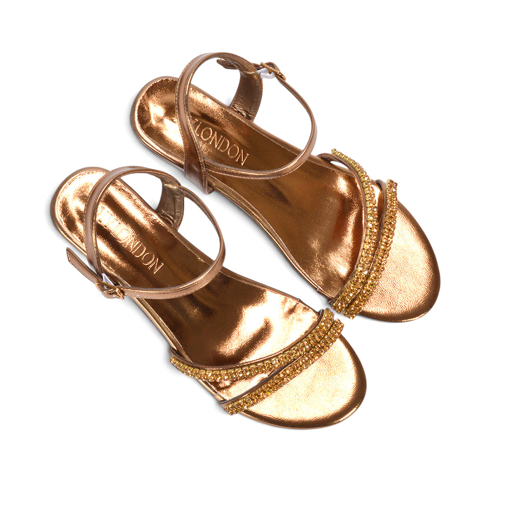 Bronze holiday evening sandals, Bronze occasion footwear for wedding guests, Bronze sparkle sandals