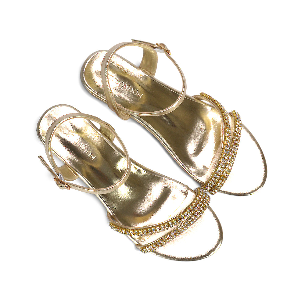 Gold embellished sandals, Metallic gold sandals with crystal detailing, Gold summer wedding sandals