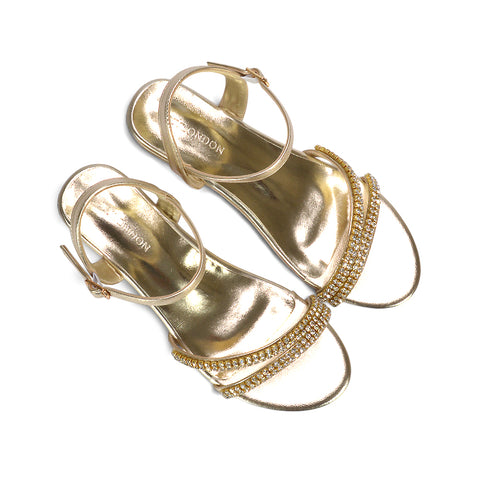 Gold embellished sandals, Metallic gold sandals with crystal detailing, Gold summer wedding sandals