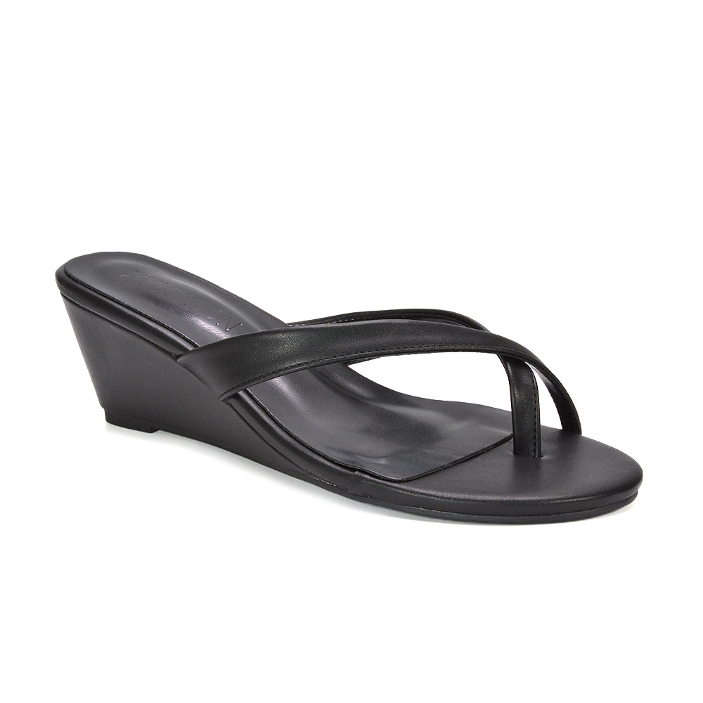 toe post wedge sandals for women, summer holiday sandals, wedge heels, black toe post sandals