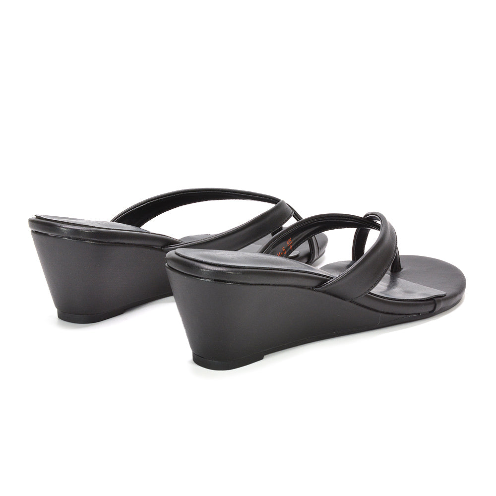 comfortable wedge flip flops women, resort wear sandals, strappy wedge heels,  classic black summer sandals