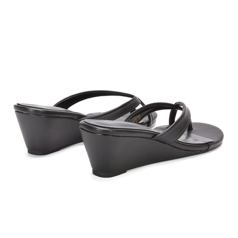 comfortable wedge flip flops women, resort wear sandals, strappy wedge heels,  classic black summer sandals