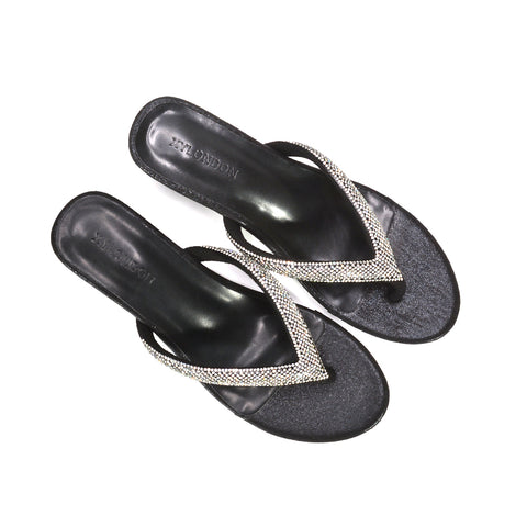 black crystal embellished wedge flip flops for women, stylish black sparkle wedge sandals for summer, black crystal strap flip flop sandals, 