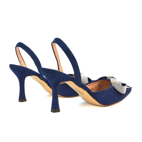 black diamante bow pointed toe court shoes,black faux suede heels, diamante bow pointed toe court shoes, faux suede heels