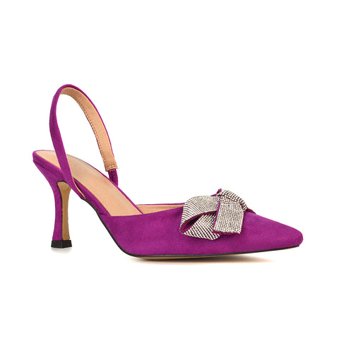 purple sparkly bow heels, purple diamante bow stiletto heel court shoes, sparkly bow heels, diamante bow stiletto heel court shoes