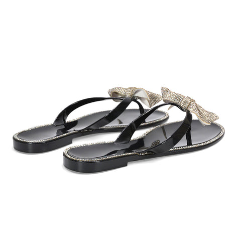 Sparkly bow sandals, Ladies summer shoes, comfortable sandals for women, holiday sandals, summer sandals, Comfortable beach sandals for women, black slip on sandals, black strappy sandals