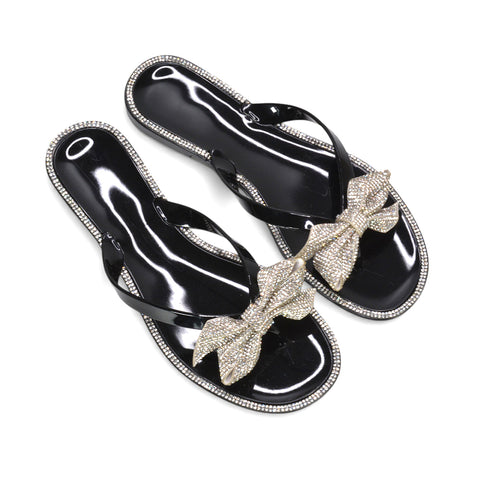 Ladies jelly sandals, Beach flip flops for women, Flat slip-on sandals for summer parties, gem crystal sandals, flat sandals, black sparkly sandals, black holiday sandals