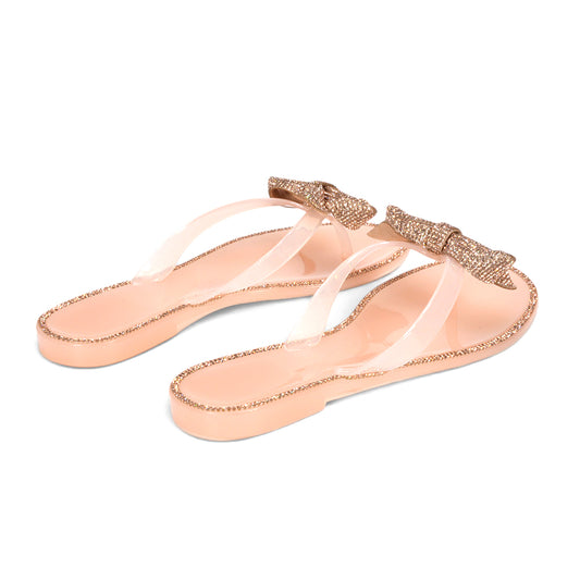Summer beach footwear, Glitter bow flip flops, Comfortable flat flip flops, nude flip flops, nude flat sandals, women's nude sandals