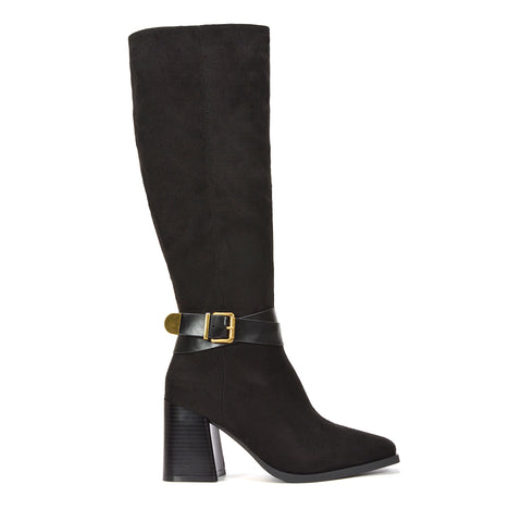 women’s black knee-high boots, faux suede boots, fall and winter fashion, women’s tall boots sale