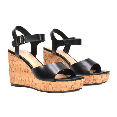 Black platform wedge sandals, Black platform wedge sandals with adjustable straps, Affordable black platform wedge sandals
