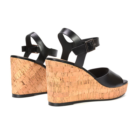 Black summer wedge sandals sale, Lightweight black cork wedge sandals for summer, Women's black wedge sandals
