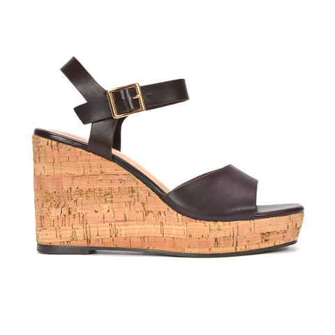 Brown strappy platform cork wedge heel sandals, Women's brown strappy platform cork wedge heel sandals, Buy brown strappy platform cork wedge sandals online