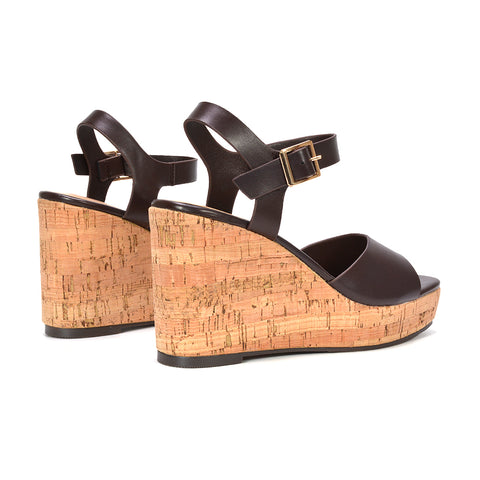 Brown summer wedge sandals sale, Lightweight brown cork wedge sandals for summer, Women's brown wedge sandals