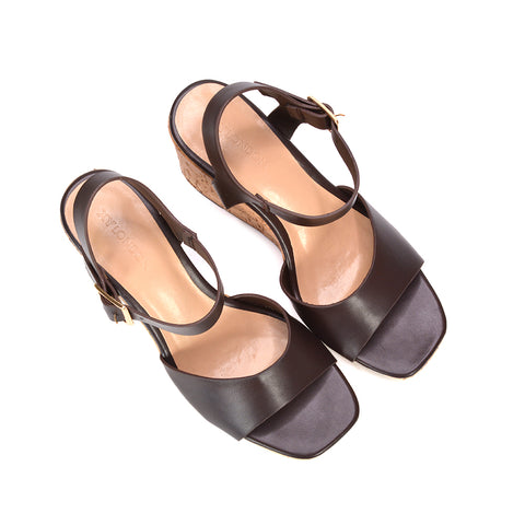 Comfortable brown wedge sandals for walking, Stylish brown cork platform sandals for everyday wear, Brown cork platform sandals