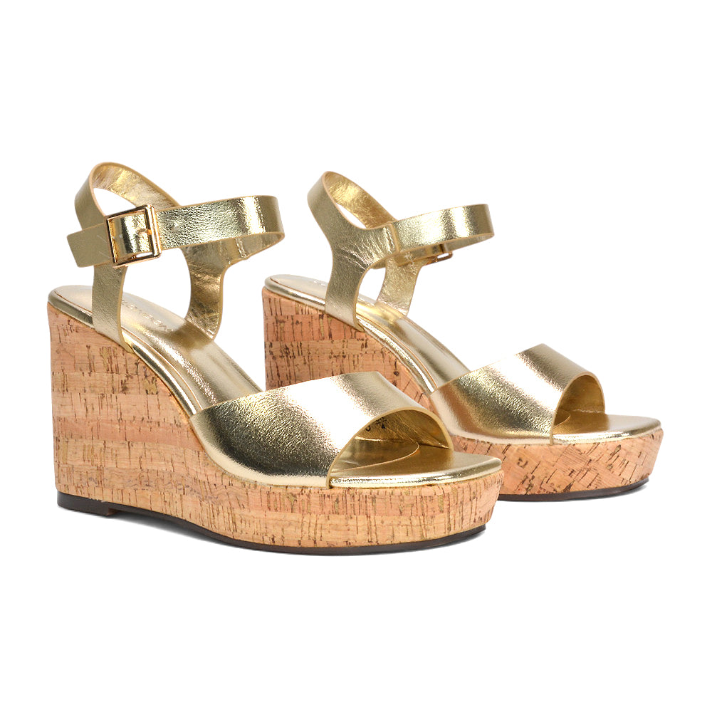 Gold platform wedge sandals, Metallic gold platform wedge sandals with adjustable straps, Affordable gold platform wedge sandals