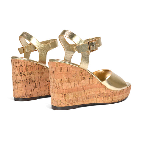 Gold summer wedge sandals sale, Lightweight gold cork wedge sandals for summer, Women's gold wedge sandals