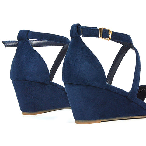 navy wedge sandals, navy strappy wedge heels, wedge sandals, strappy wedge heels