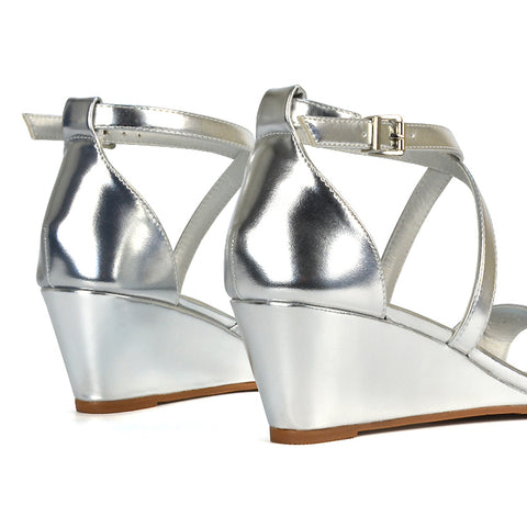 silver wedge sandals, silver strappy wedge heels, wedge sandals, strappy wedge heels