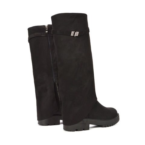 black tall boots with buckle strap, black over-the-knee boots for winter, fold-over knee boots for modern outfits, long boots