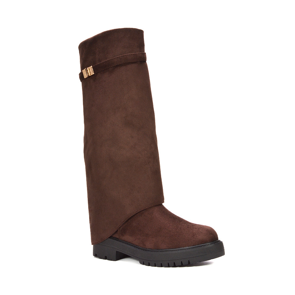 brown fold over boots, brown knee high fold over boots, fold over boots. knee high fold over boots, women's fold over boots, layered boots, shark boots, biker fold over boots, fold over biker boots