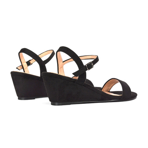 black heeled sandals, black ankle strap wedge heels, heeled sandals, ankle strap wedge heels