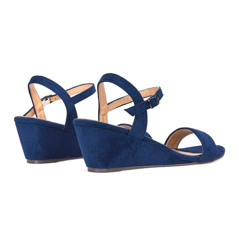 navy heeled sandals, navy ankle strap wedge heels, heeled sandals, ankle strap wedge heels