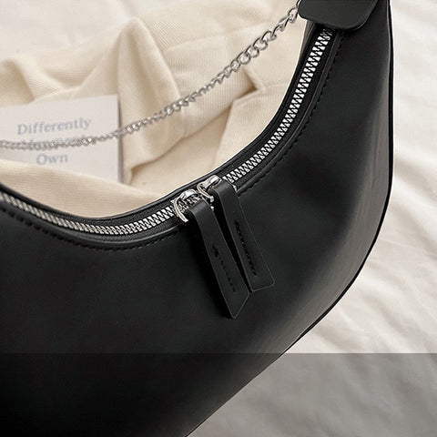 women's crossbody bag, black zip up cross body bag, faux leather shoulder bag, black scoop shoulder bag