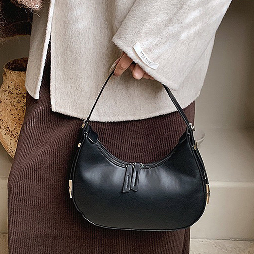 black crossbody bag, black crescent shoulder bag, black mini bag, women's black bag