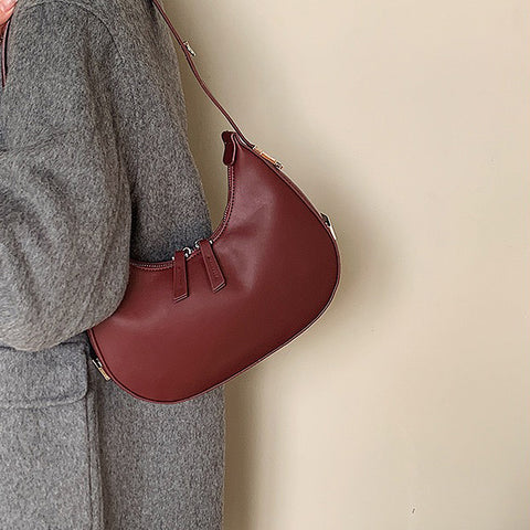 burgundy crossbody bag, burgundy crescent shoulder bag, burgundy mini bag, women's burgundy bag