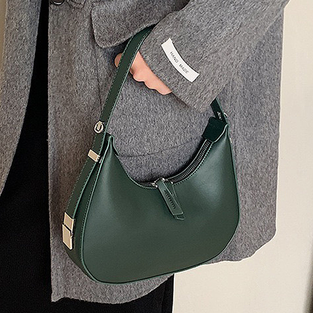 green crossbody bag, green crescent shoulder bag, green mini bag, women's black bag