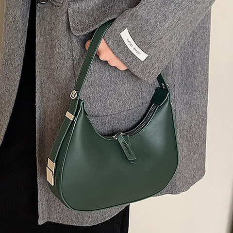 green crossbody bag, green crescent shoulder bag, green mini bag, women's black bag